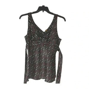 Copper Key Womens Top Multicolor Polka Dot V Neck Sleeveless Blouse Tie Large